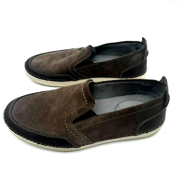 CLARKS Shoes Mens 8 Suede Gossler Race Brown Slip on Loafers Collection Sneakers - Picture 2 of 7